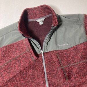 Eddie Bauer Full Zip Knit Fleece Jacket Men's Size ‎ 2XL Maroon Gray